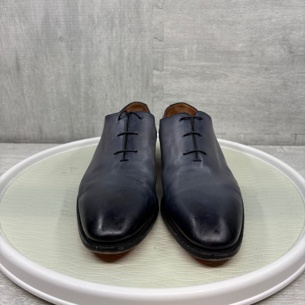 Santoni 2152 Dress Shoes Hand Antiqued Plain Toe Bal Oxford Blue Ombre Leather - Picture 2 of 6